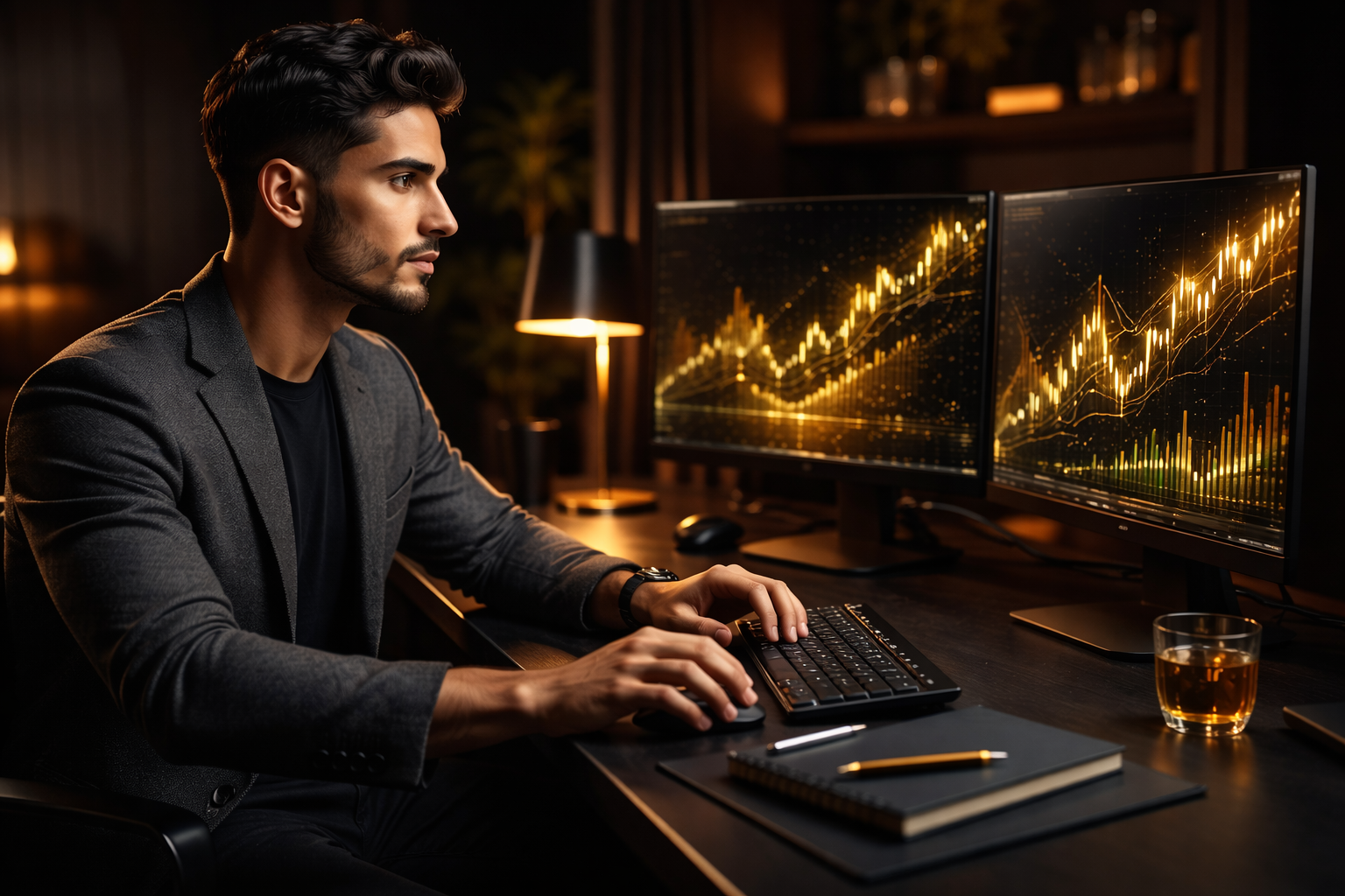 Persona estudiando trading en Academia Orlux